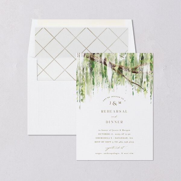 Southern Spanish Moss Rehearsal Dinner Invitations Pure White Signature Blank Standard