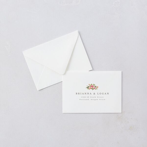 Watercolor Floral Crest Response Card Euro Envelopes Shell Pink White Return Address Luxe