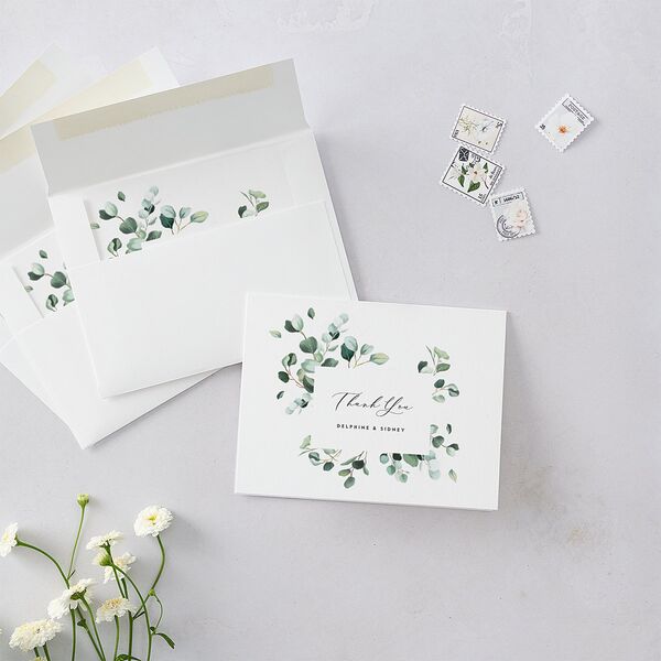 Modern Eucalyptus Thank You Cards Pure White