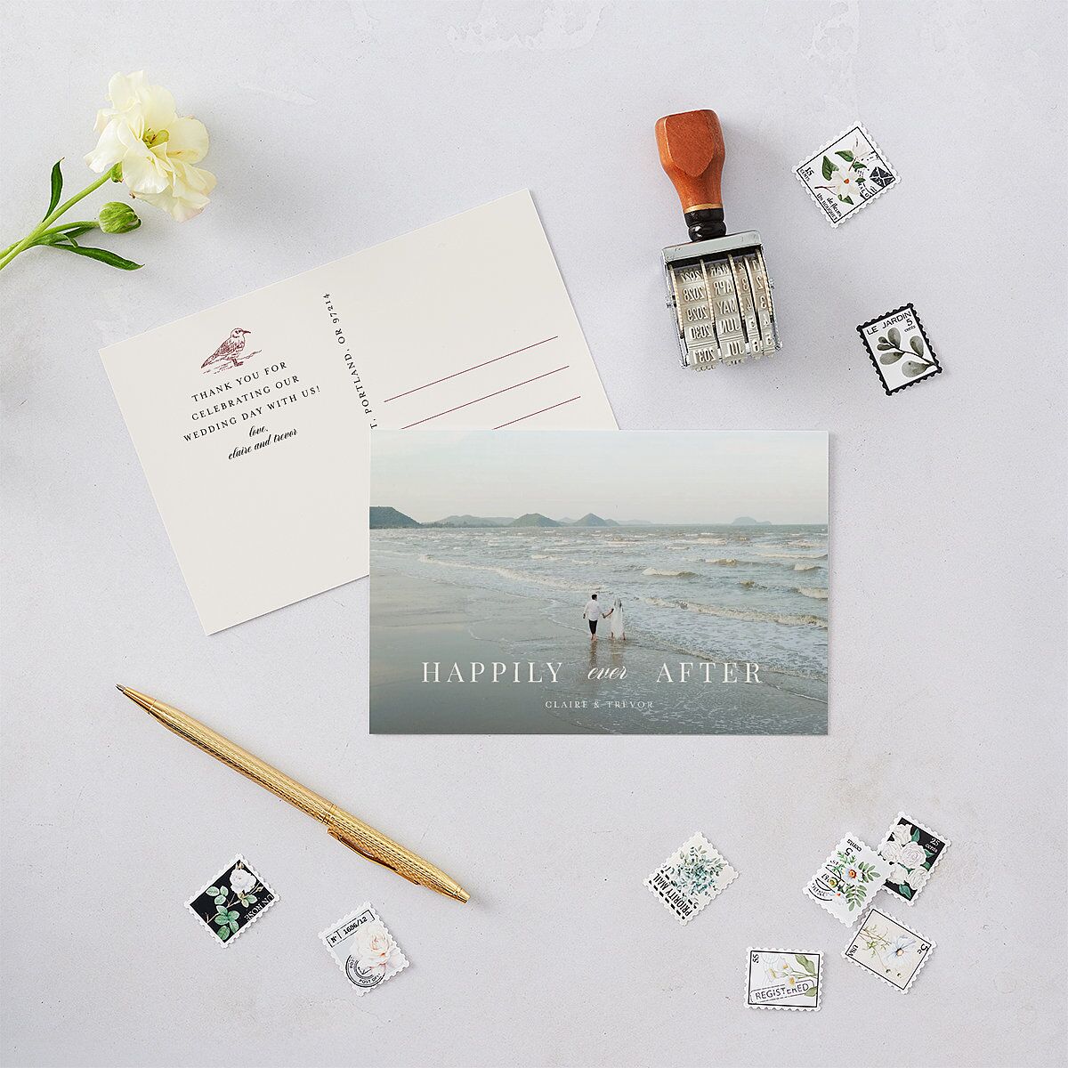 Elegant Lighthouse Thank You Postcards Maroon