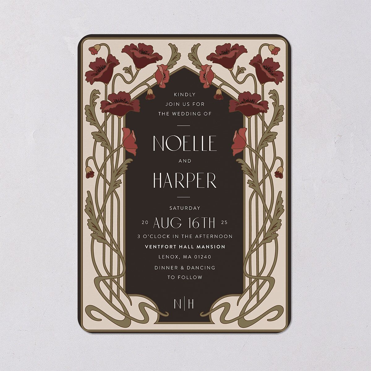 Vintage Nouveau Floral Wedding Invitations Merlot Signature Blank No Rounded