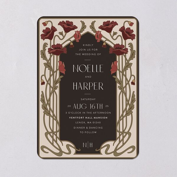Vintage Nouveau Floral Wedding Invitations Merlot Signature Blank No Rounded