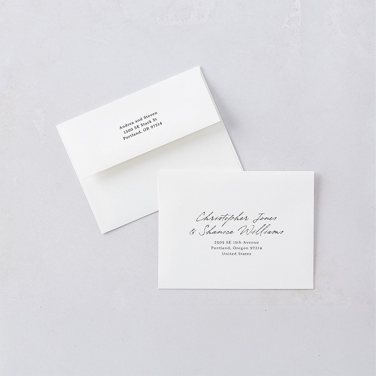 Elegant Mountain Monogram Save the Date Magnet Envelopes Pure White White Both Recipient and Return Addresses Signature Standard