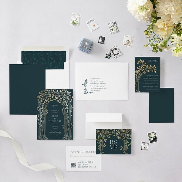 Arboretum Archway Foil Wedding Invitations Gold Dark Night Signature Blank No