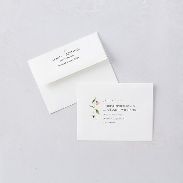 Pastel Garden Thank You Card Envelopes White Pink Cotton Both Recipient and Return Addresses Signature Standard