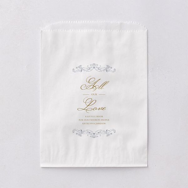 Romantic Rococo Favor Bags White Dusty Blue Wax-Lined Food Safe Paper