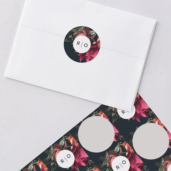 Blooming Botanical Wedding Stickers Ink Blue Circle