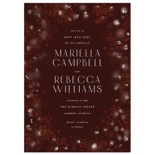 Moonlit Garden Wedding Invitations Gold Burgundy Signature Blank No Standard