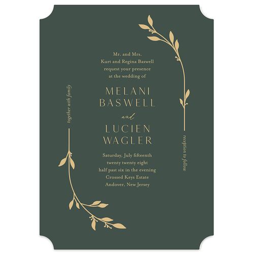 Gilded Sprigs Wedding Invitations Dark Emerald Signature Blank No Ticket