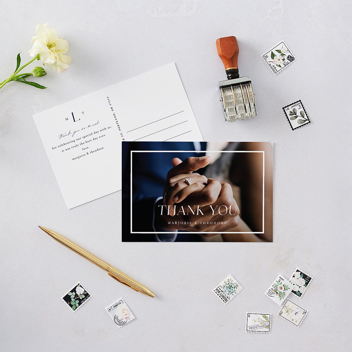 Joyful Union Thank You Postcards Navy