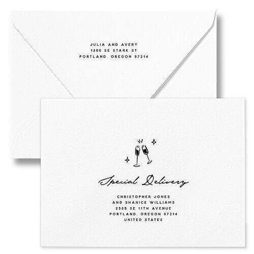 Hand Drawn Cake Wedding Invitation Euro Envelopes White Taupe Return Address Luxe Signature