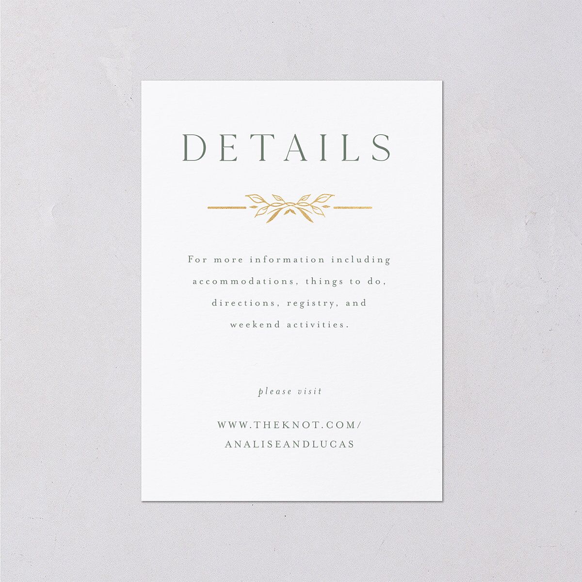 Monogram Leaves Wedding Event Detail Cards Gold Eucalyptus Signature Standard
