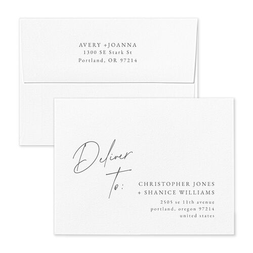 Corner Script Save the Date Petite Card Envelopes Kraft Pure White Return Address Signature Standard