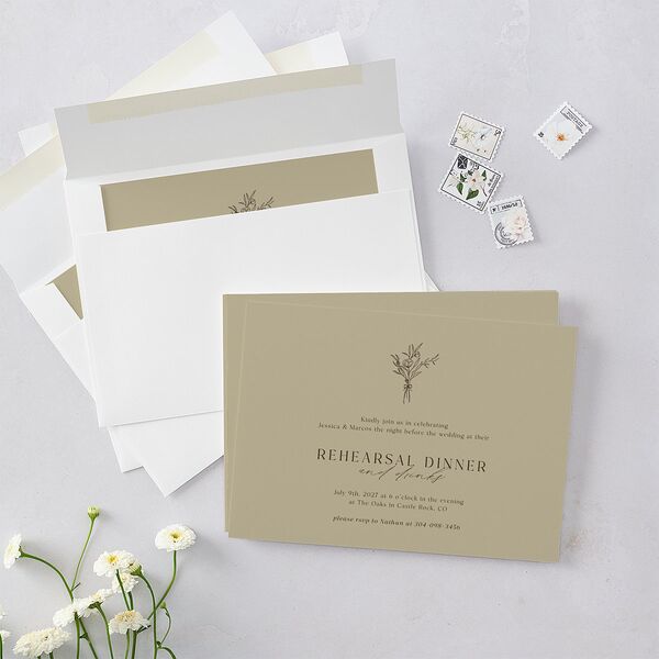 Simple Boho Flowers Rehearsal Dinner Invitations Champagne Signature Blank