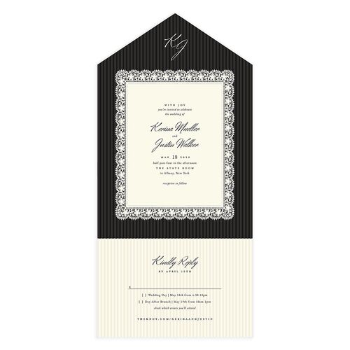Vintage Lace All-in-One Wedding Invitations Charcoal Signature Light Both Recipient and Return Addresses No