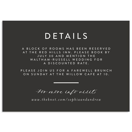 Leafy Ampersand Wedding Event Detail Cards Charcoal Signature Standard