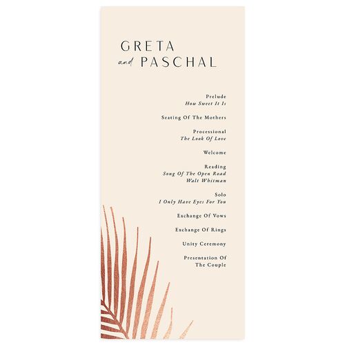 Lavish Palm Wedding Programs Rose Gold Licorice Signature