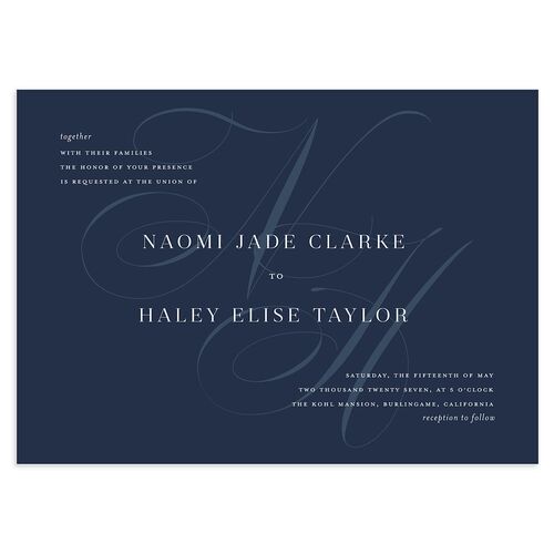Elegant Monogram Wedding Invitations Moody Blue Signature Blank No Standard