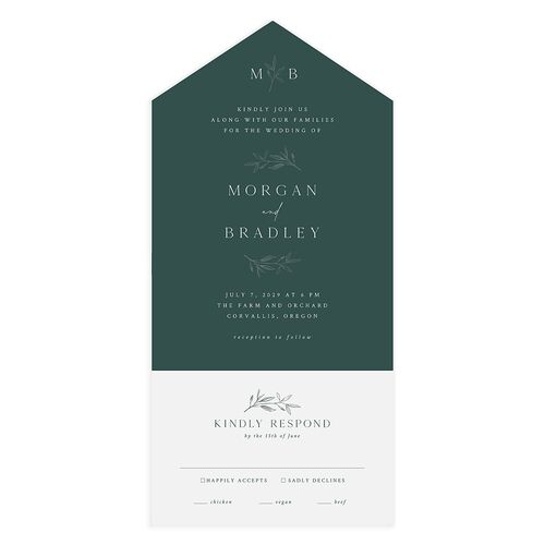 Botanical Accent All-in-One Wedding Invitations Wave Signature Light Both Recipient and Return Addresses No