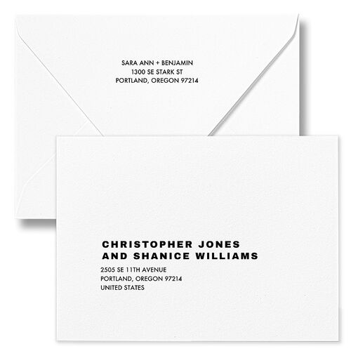 Cinematic Love Story Save The Date Card Euro Envelopes Pure White White Both Recipient and Return Addresses Luxe Signature