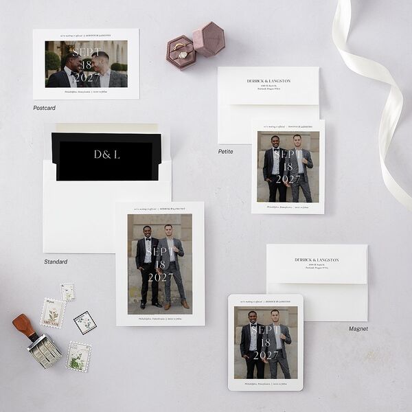 Manhattan Save the Date Cards Pure White Signature smooth Blank No Standard