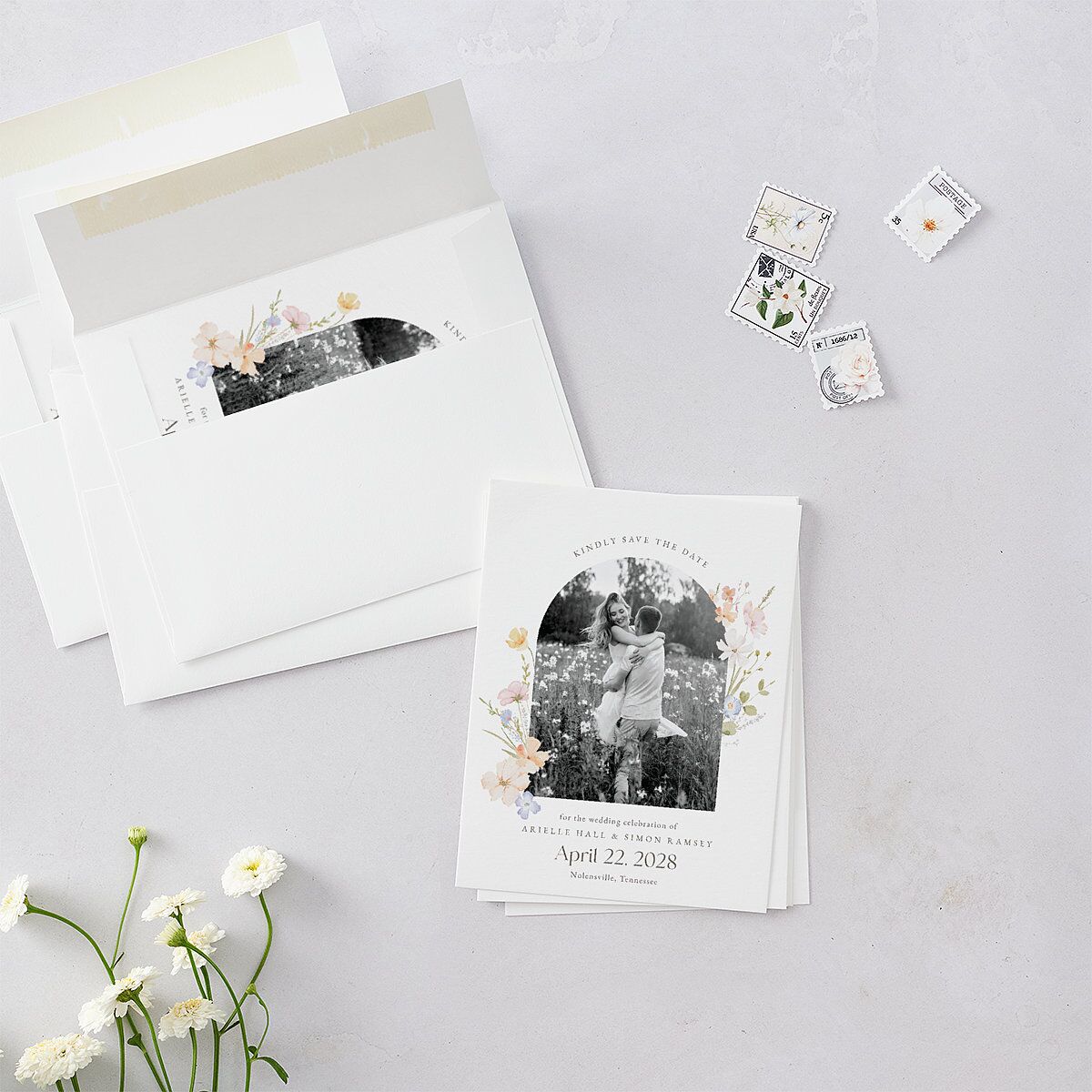 Wildflower Photo Save the Date Petite Cards Lilac Signature smooth Blank No Standard