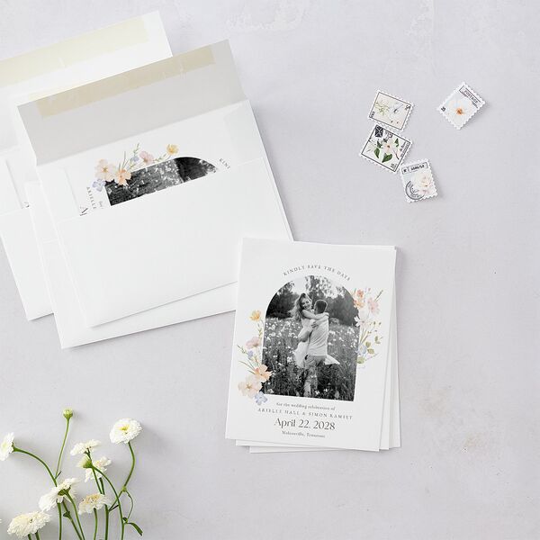 Wildflower Photo Save the Date Petite Cards Lilac Signature smooth Blank No Standard