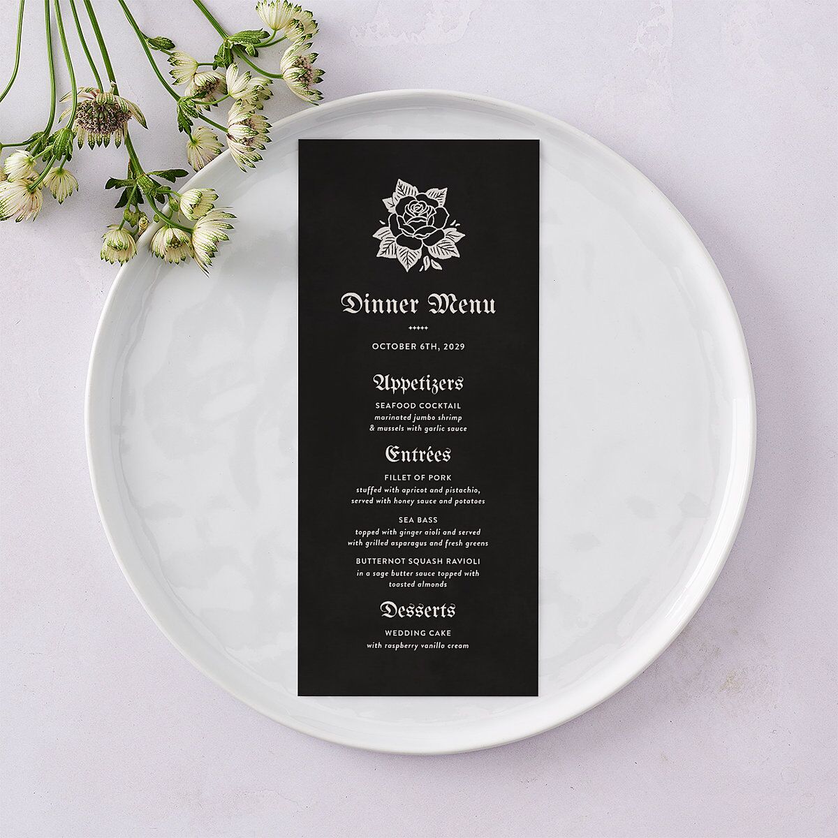 Moody Gothic Rose Menus Midnight Signature