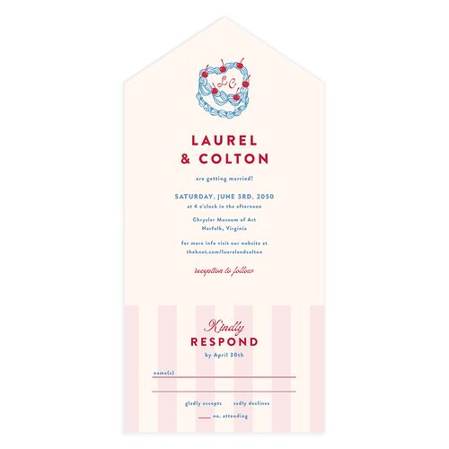 Retro Wedding Cake All-in-One Wedding Invitations Crimson Signature Light Both Recipient and Return Addresses No