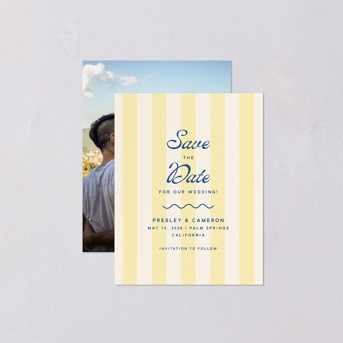 Cabana Stripes Save the Date Petite Cards Lemon Signature smooth Blank Standard