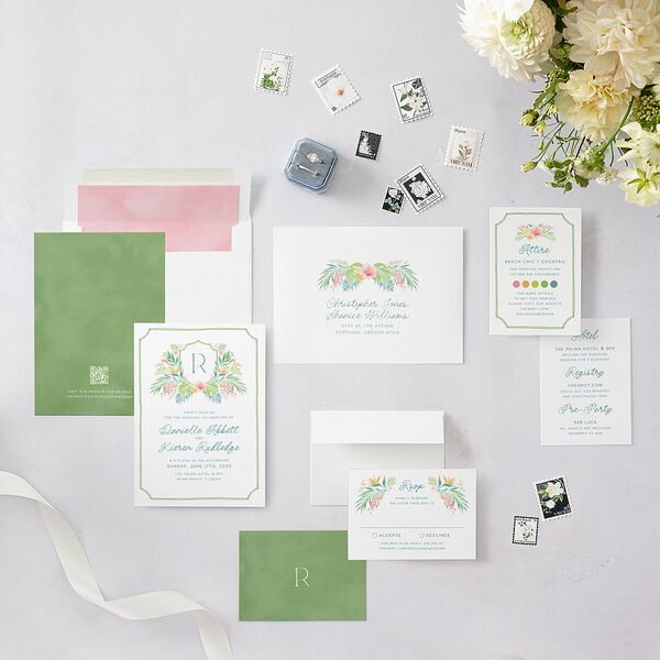 Watercolor Palm Crest Wedding Invitations Avocado Signature Blank No Standard