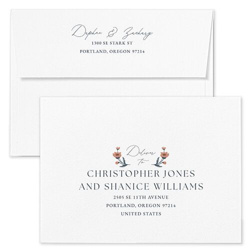 Flora Garden Border Bridal Shower Invitation Envelopes Moody Blue White Both Recipient and Return Addresses Signature Standard