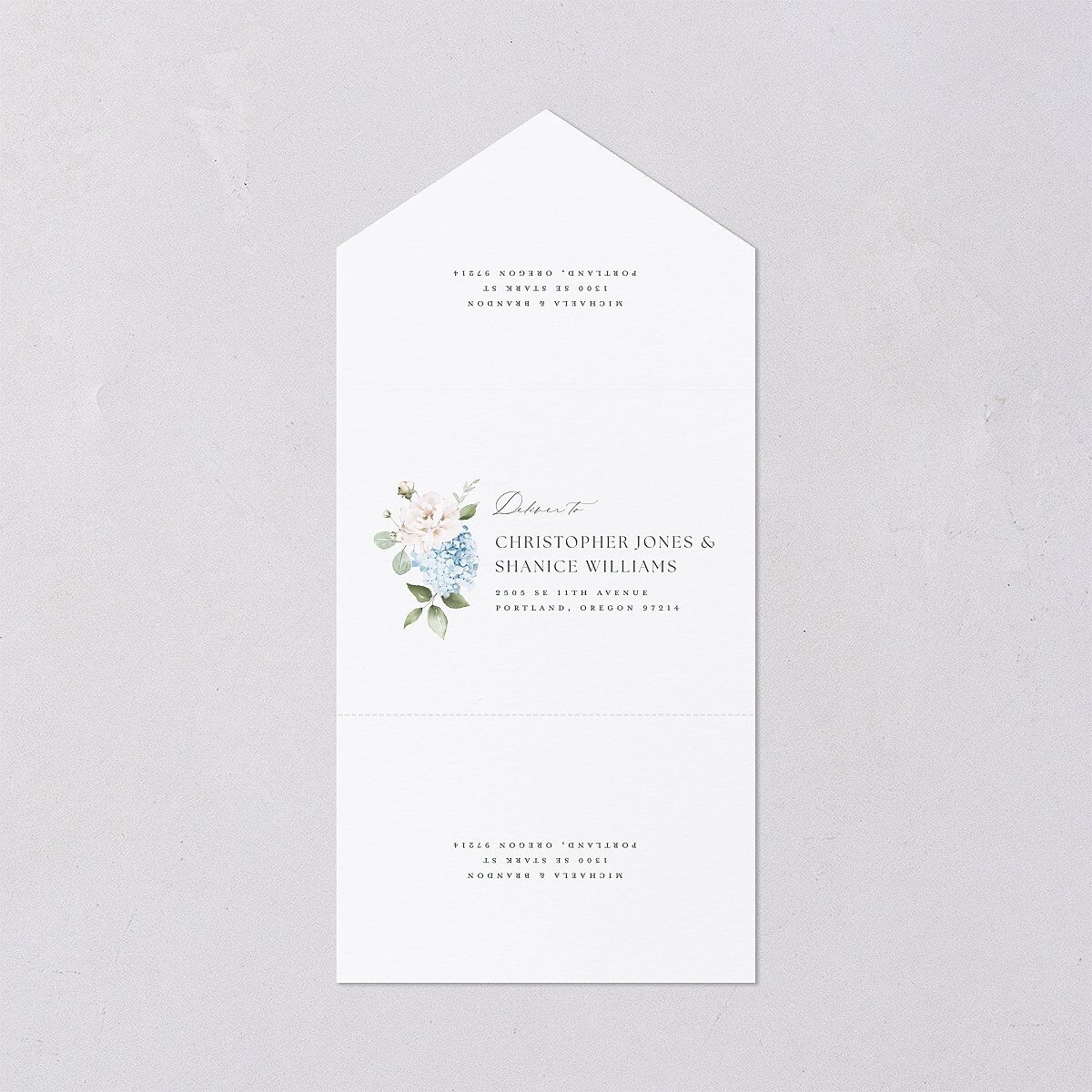 Elegant Peonies and Hydrangeas All-in-One Wedding Invitations Baby Blue Signature Light Both Recipient and Return Addresses No