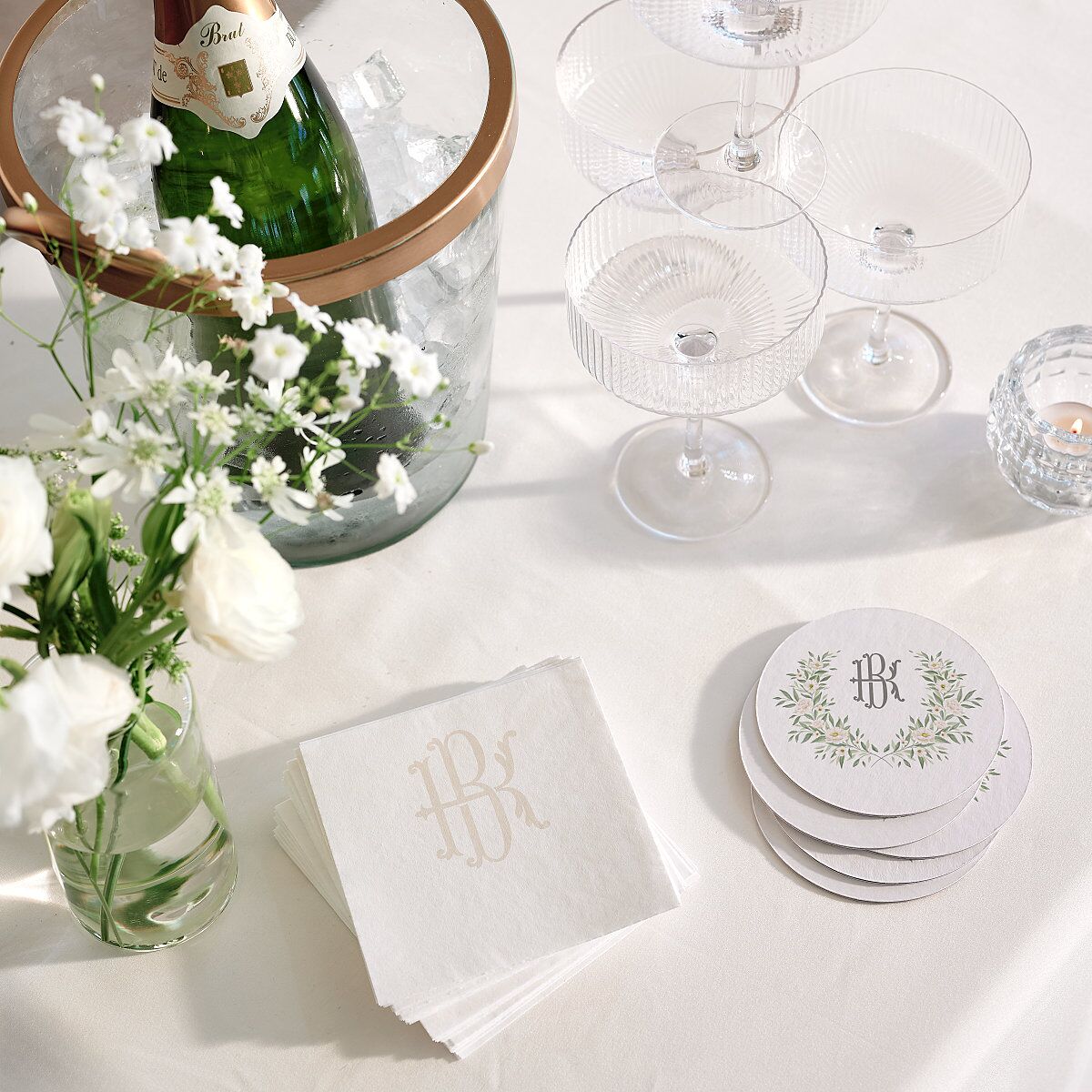 Luxury Floral Monogram Cocktail Napkins Cotton Napkin Uncoined