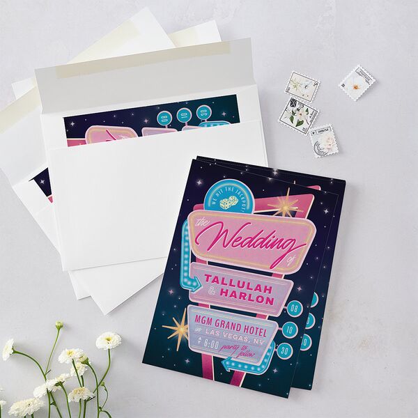 Las Vegas Love Wedding Invitations Rose Pink Signature Blank No