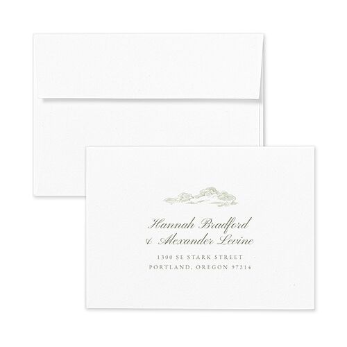 Dusty Blue Regency Toile Response Card Envelopes Thyme Terracotta Return Address Signature Standard