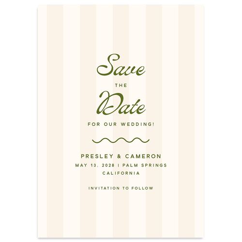 Cabana Stripes Save the Date Cards Olive Signature smooth Blank Standard