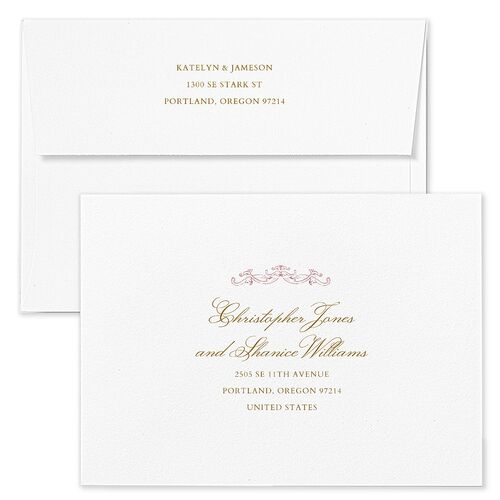 Romantic Rococo Wedding Invitation Envelopes Blue Dusty Rose Both Recipient and Return Addresses Standard Signature