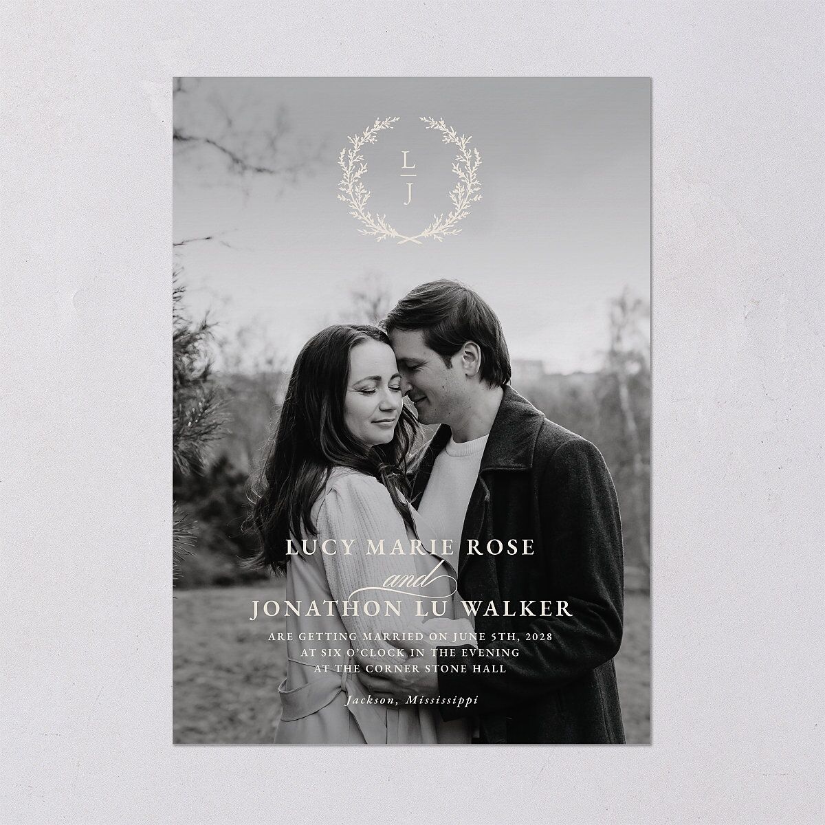 Branches Monogram Wedding Invitations Linen Signature Blank No Standard