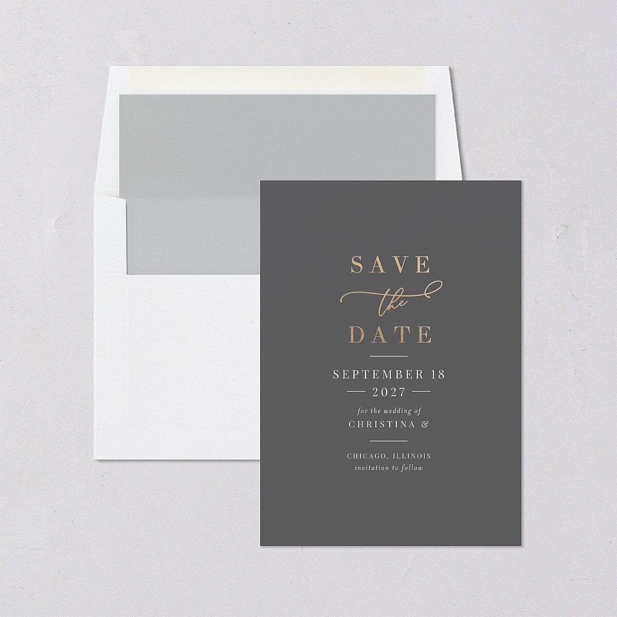 Romantic Calligraphy Foil Save The Date Cards Gold Silver Signature smooth Blank No Standard