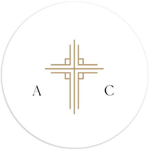 Church Cross Wedding Stickers Pure White Circle