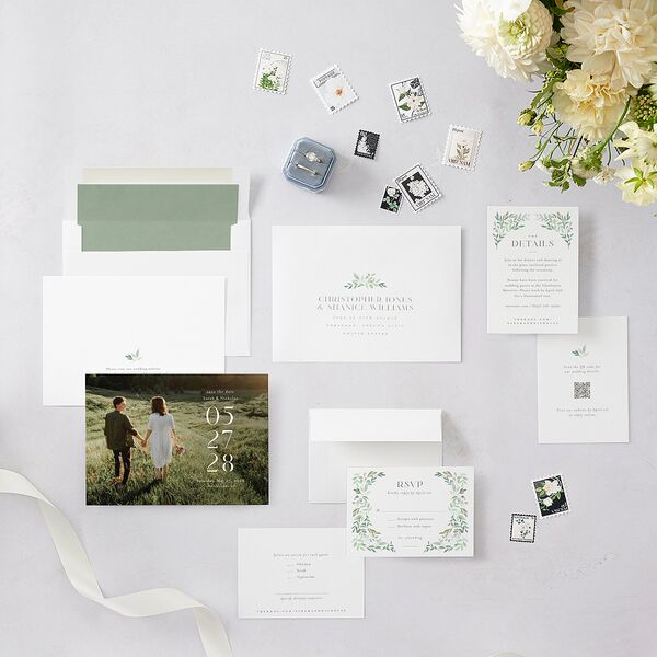 Greenery Altar Save the Date Cards Thyme Signature smooth Blank No Standard
