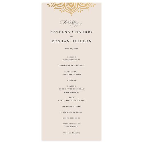 Indian Gilded Adornment Wedding Programs Gold Sand Signature