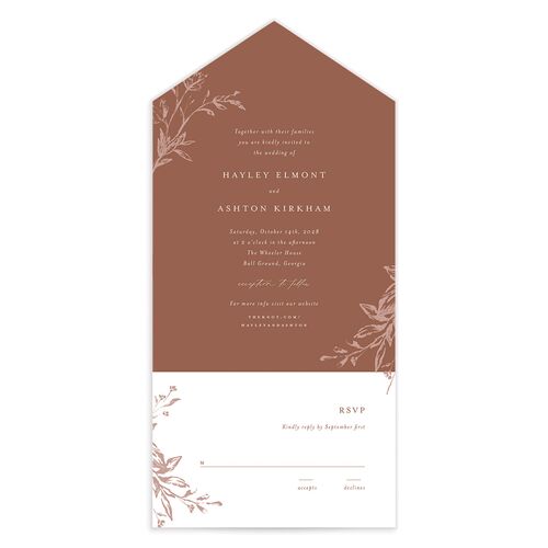 Shining Leaves All-in-One Wedding Invitations Camel No Signature Light Both Recipient and Return Addresses