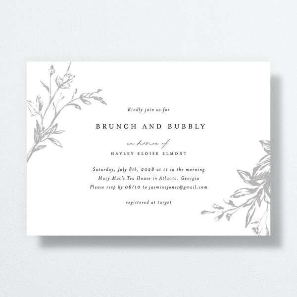Shining Leaves Bridal Shower Invitations Pure White Signature