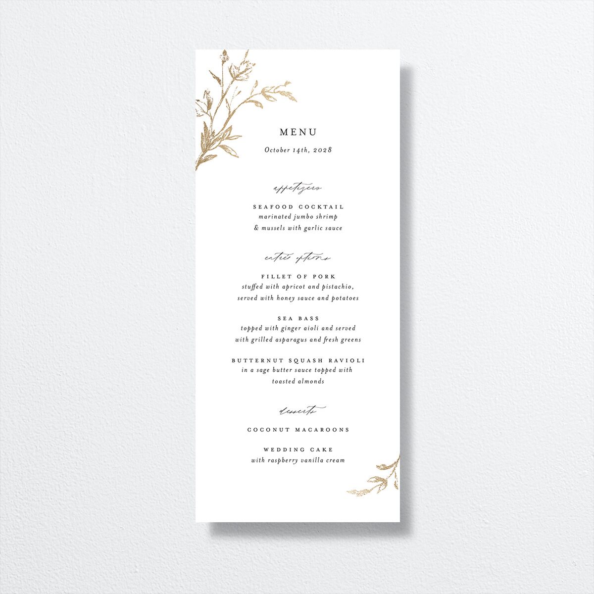 Shining Leaves Menus Pure White Gold Signature