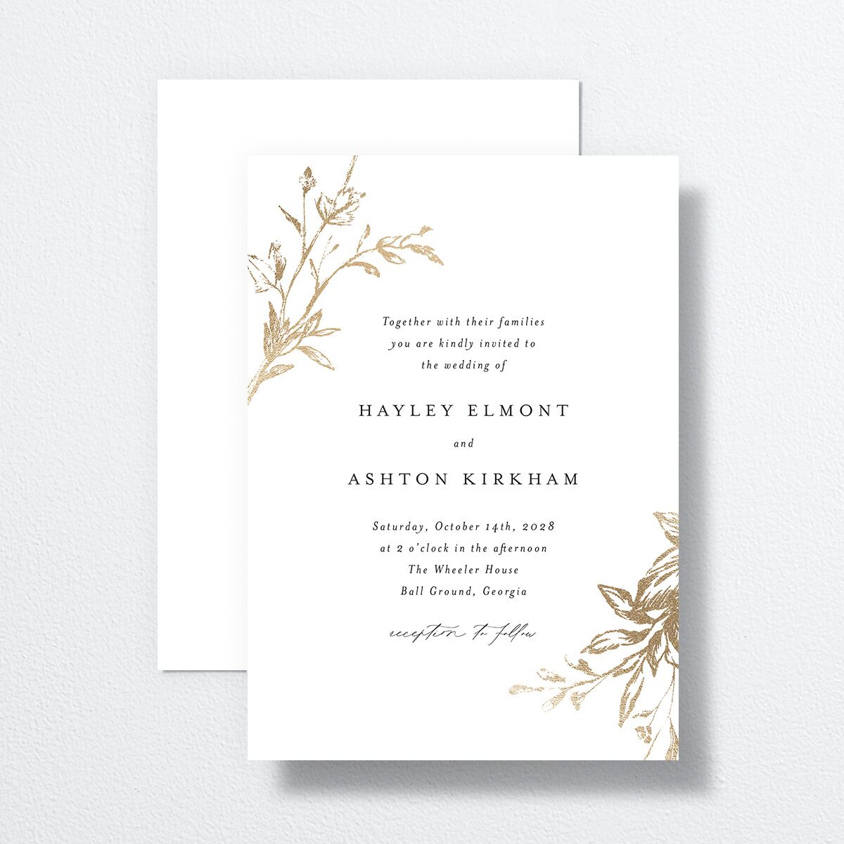 Shining Leaves Wedding Invitations Pure White Gold No Signature