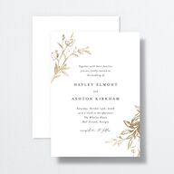 Shining Leaves Wedding Invitations Pure White Gold No Signature