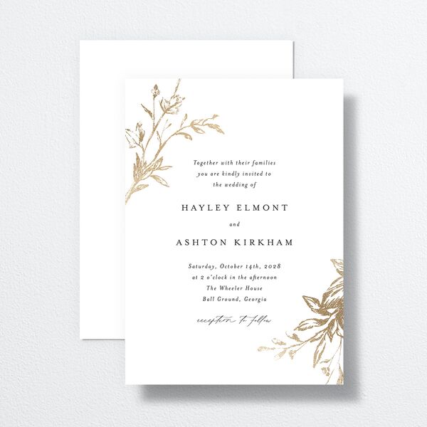 Shining Leaves Wedding Invitations Pure White Gold No Signature