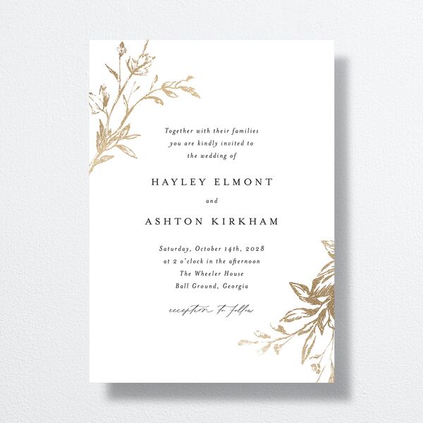 Shining Leaves Wedding Invitations Pure White Gold No Signature